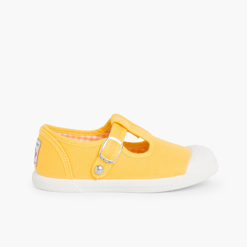 Zapatillas Lona Niños Puntera Goma Tipo Pepitos Amarillo