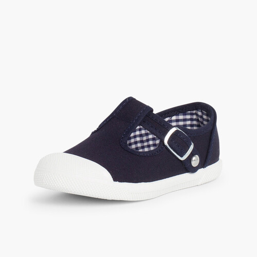 Zapatillas Lona Niños Puntera Goma Tipo Pepitos Azul Marino