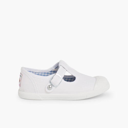 Zapatillas Lona Niños Puntera Goma Tipo Pepitos Blanco