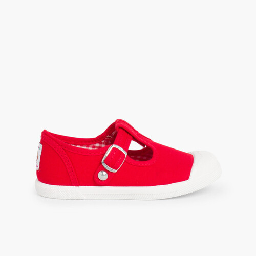Zapatillas Lona Niños Puntera Goma Tipo Pepitos Rojo