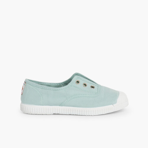 Zapatillas Lona Punta Goma Sin Cordones Aguamarina