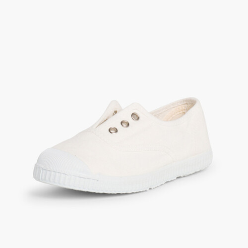 Zapatillas Lona Punta Goma Sin Cordones Blanco