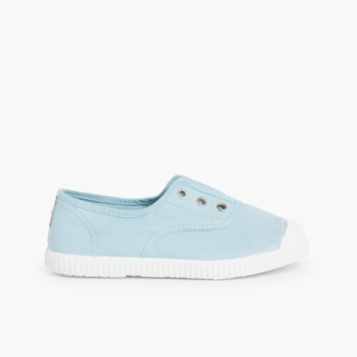 Zapatillas Lona Punta Goma Sin Cordones Celeste