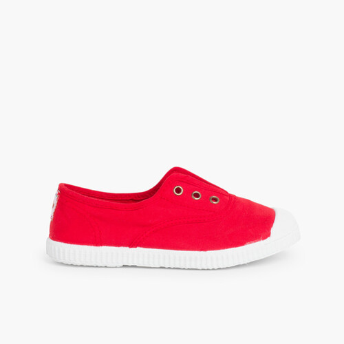 Zapatillas Lona Punta Goma Sin Cordones Rojo