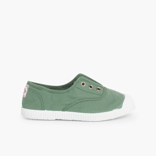 Zapatillas Lona Punta Goma Sin Cordones Verde Helecho