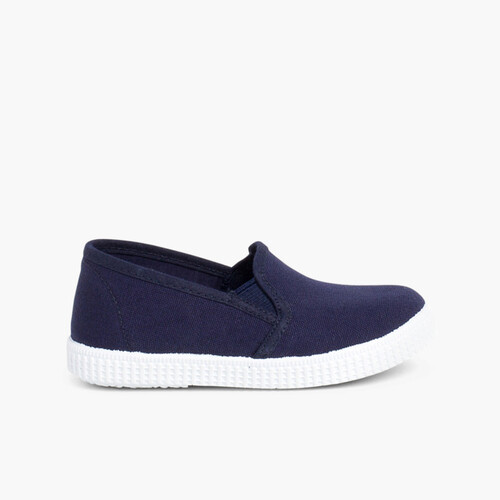 Zapatillas Lona con Elastico y Suela de Goma Azul Marino