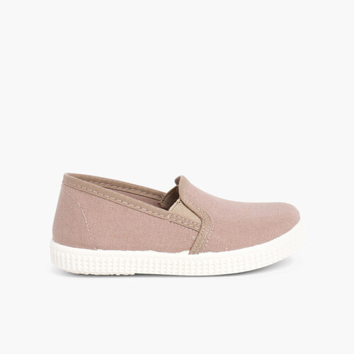 Zapatillas Lona con Elastico y Suela de Goma Tostado