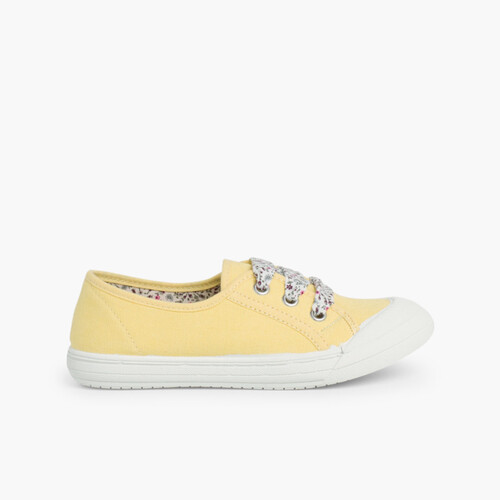 Zapatillas Tela Punta Goma Cordones Amarillo