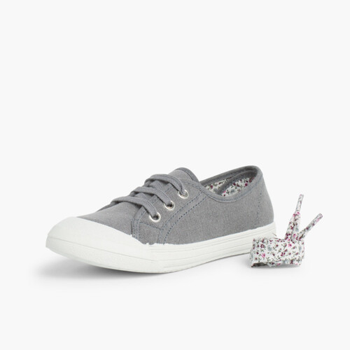 Zapatillas Tela Punta Goma Cordones Gris