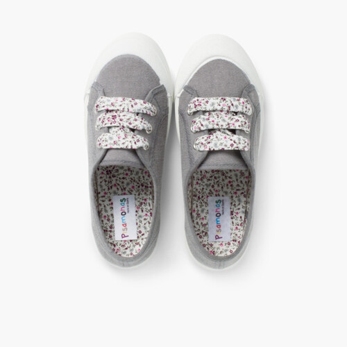 Zapatillas Tela Punta Goma Cordones Gris
