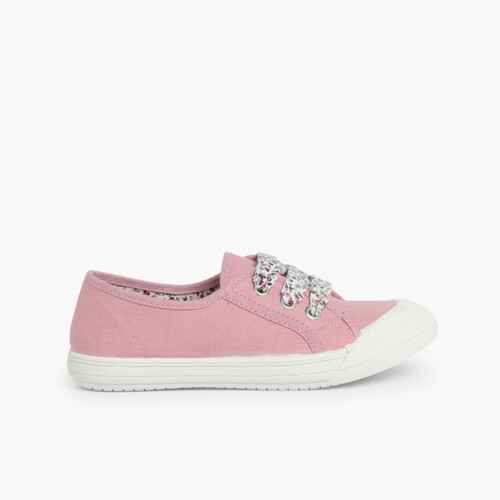 Zapatillas Tela Punta Goma Cordones Rosa