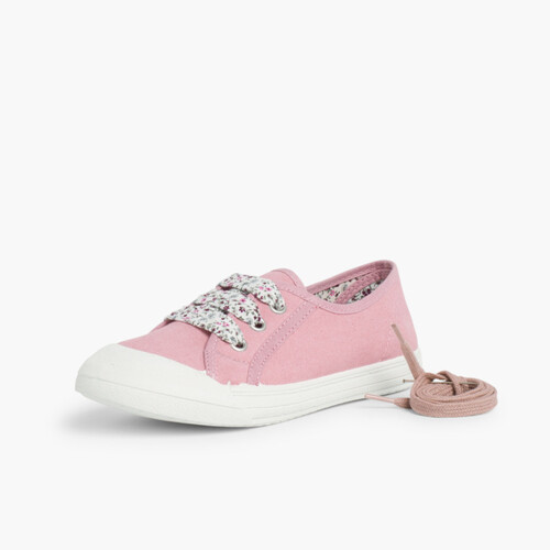 Zapatillas Tela Punta Goma Cordones Rosa