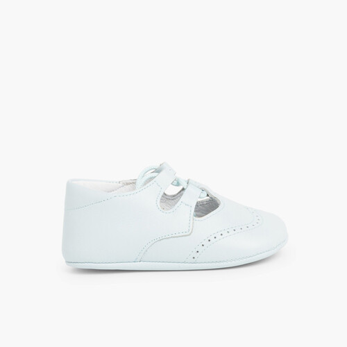 Zapato Inglesito Bebé de Piel Celeste