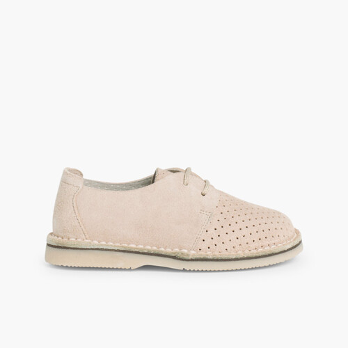 Zapato Serraje Blucher con Picado Beige