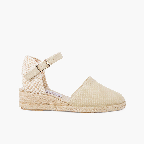 Alpargatas de cuña niña y mujer con hebilla Beige