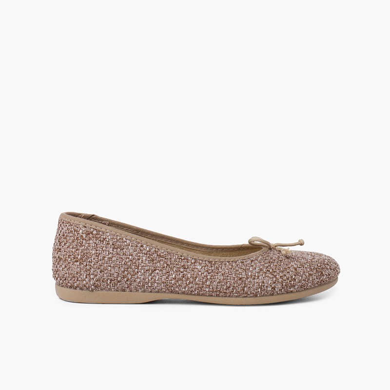 Bailarinas niña tweed con lazo  Topo