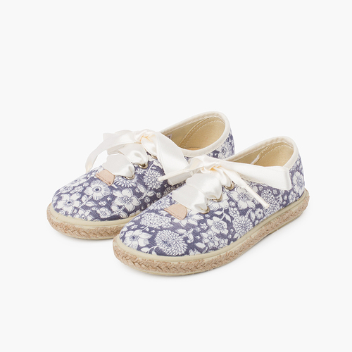Blucher flores y yute cordones raso Azul Marino