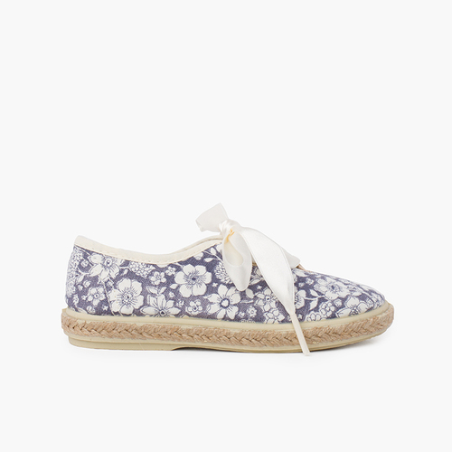 Blucher flores y yute cordones raso Azul Marino