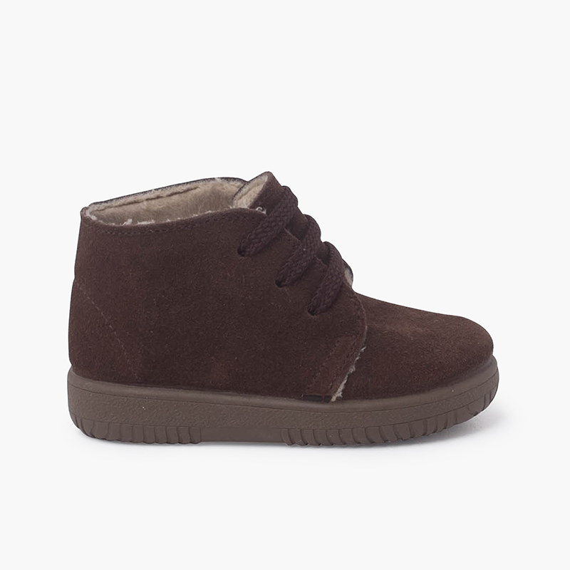 Botas Serraje Niños Cordones Intercambiables Marrón