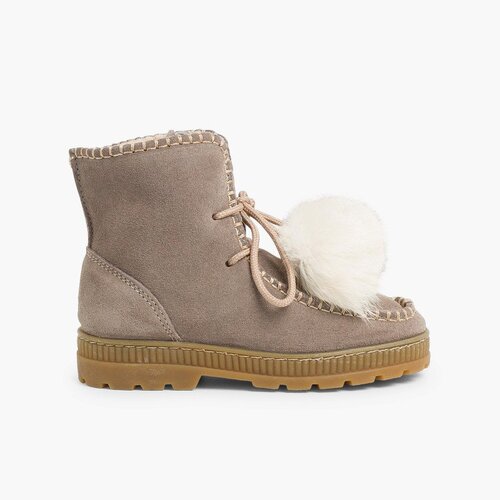 Botas con pompones serraje niña Gris