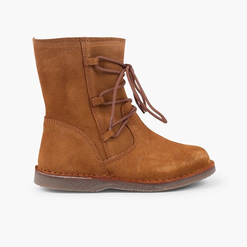 Botas borreguito niña cordones cruzados cremallera Camel