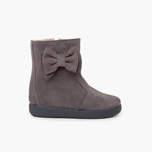 Botas niña serraje lazo lateral grande Gris