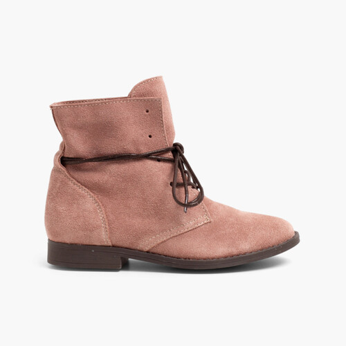 Botas Serraje Cordones Encerados Rosa Empolvado