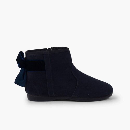 Botines con lazo terciopelo y cremallera  Azul Marino