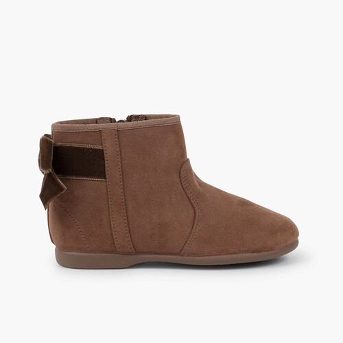 Botines con lazo terciopelo y cremallera  Topo