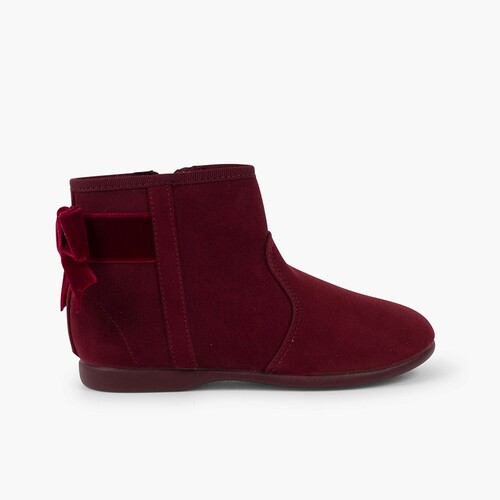 Botines con lazo terciopelo y cremallera  Burdeos