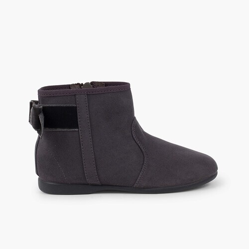 Botines con lazo terciopelo y cremallera  Gris
