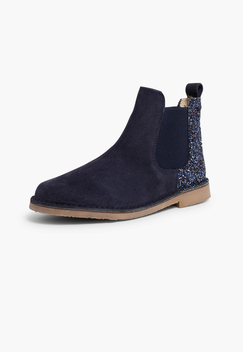 Botines Niña Serraje con talonera glitter Azul Marino