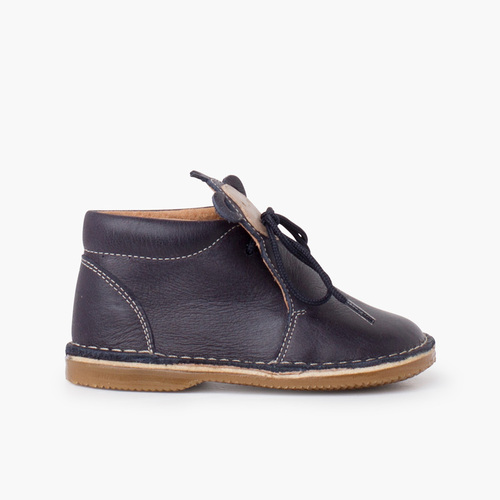 Botita piel cordones cara monito Azul Marino