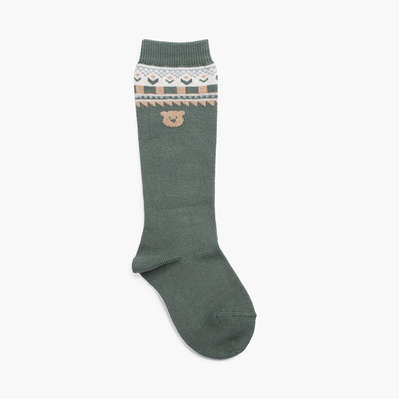 Calcetines altos fantasía con osito para niños Verde Liquen