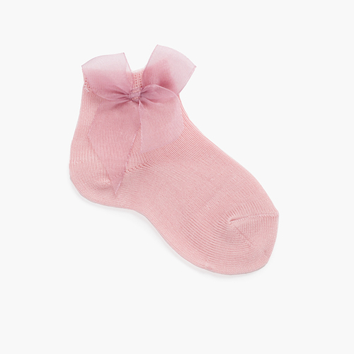 Calcetines lazo organza cortos lisos  Rosa Palo