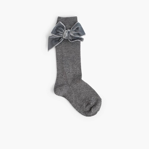 Calcetines niños con lazo terciopelo Gris