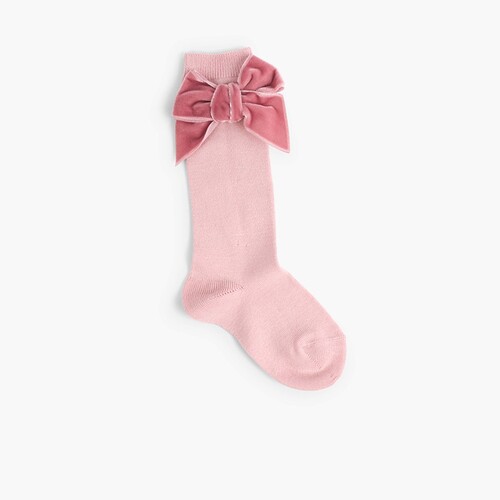 Calcetines niños con lazo terciopelo Rosa Palo