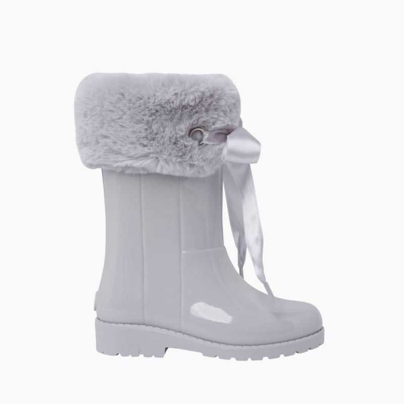 Bota agua niña campera cuello pelo suave y lazo