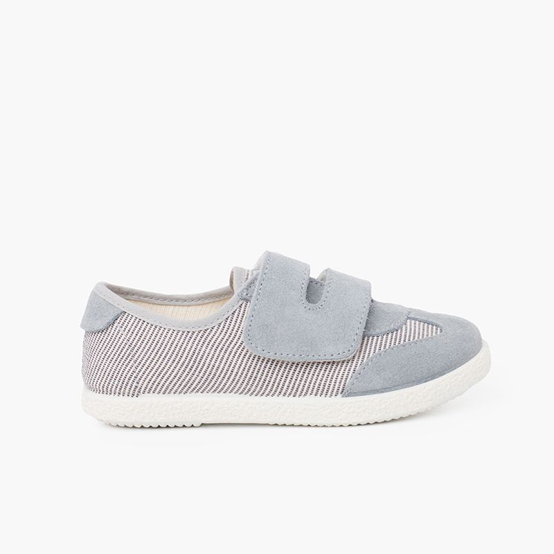 Zapatillas rayas y serraje con tira adherente doble