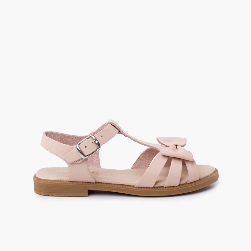 Sandalias niña piel lazo cierre hebilla