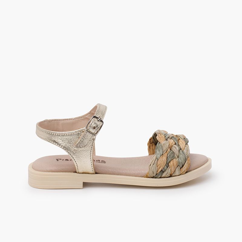 Sandalias niña y mujer pala trenzada con hebilla