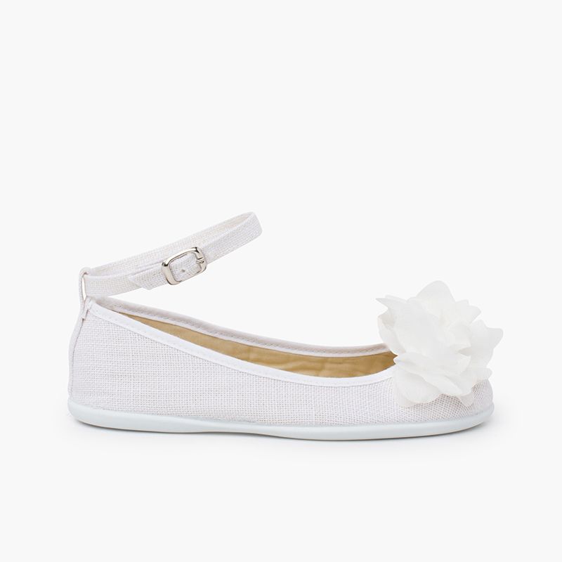 Ballerines lin bride cheville décoration fleur gaze