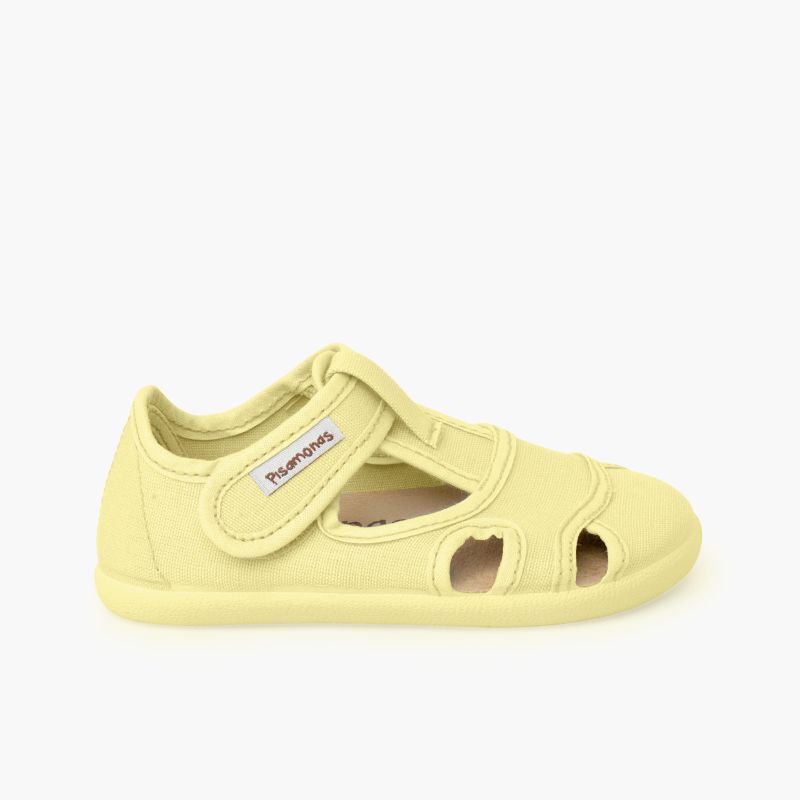 Sandalias barefoot niños lona cierre ancho