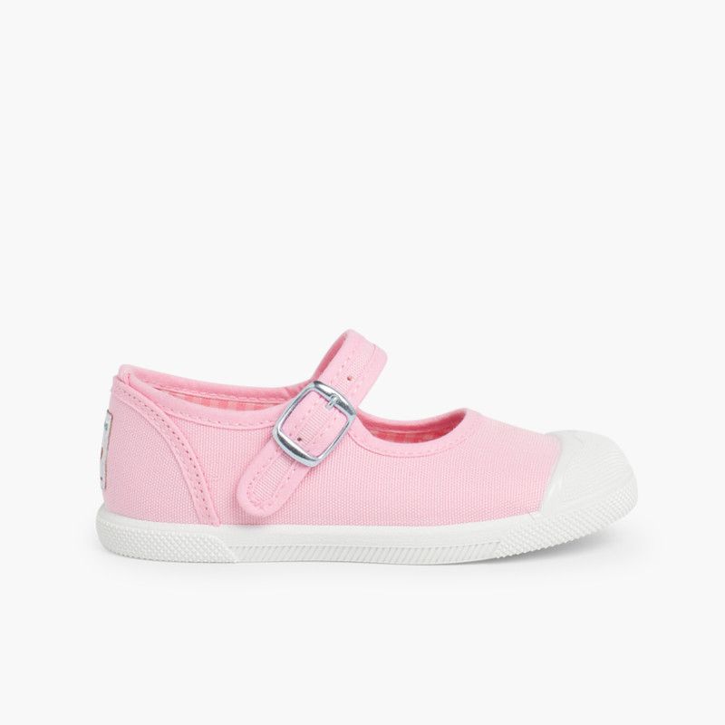 Zapatillas Lona Niña con Hebilla y Puntera de Goma