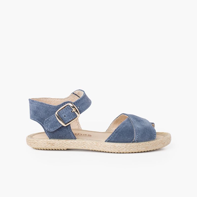 Sandalias niña serraje y yute tiras cruzadas