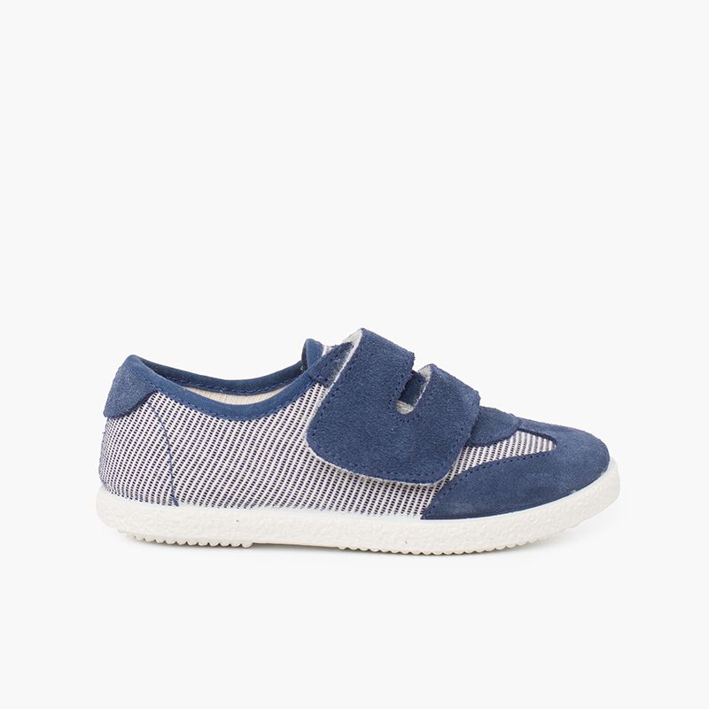 Zapatillas rayas y serraje con tira adherente doble