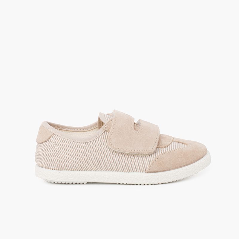 Zapatillas rayas y serraje con tira adherente doble
