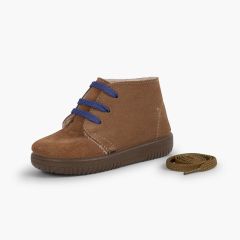 Botas Serraje Niños Cordones Intercambiables Topo