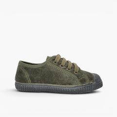 Zapatilla terciopelo con cordones Kaki