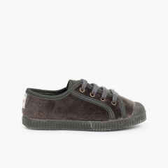 Zapatilla terciopelo con cordones Gris